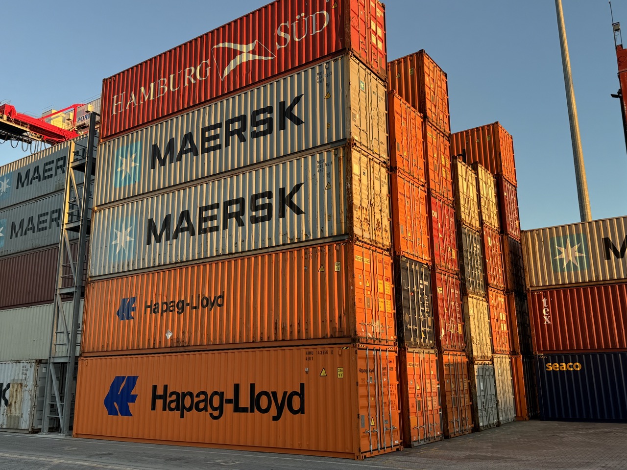 Stacked shipping containers at a port terminal